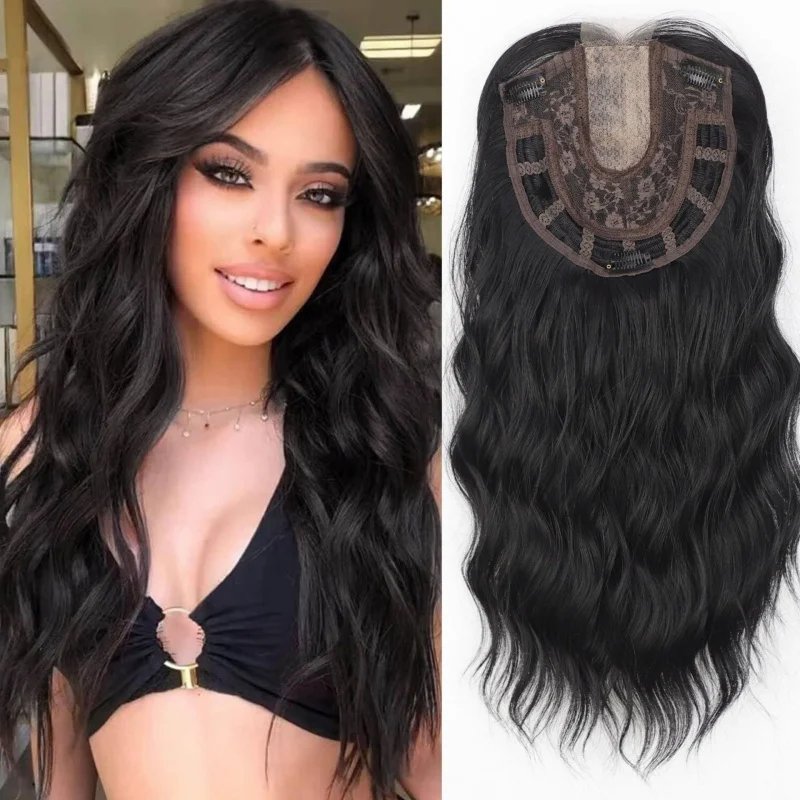 Hand-woven lace front hairpiece for women, hollow mesh, with bangs and water wave pattern