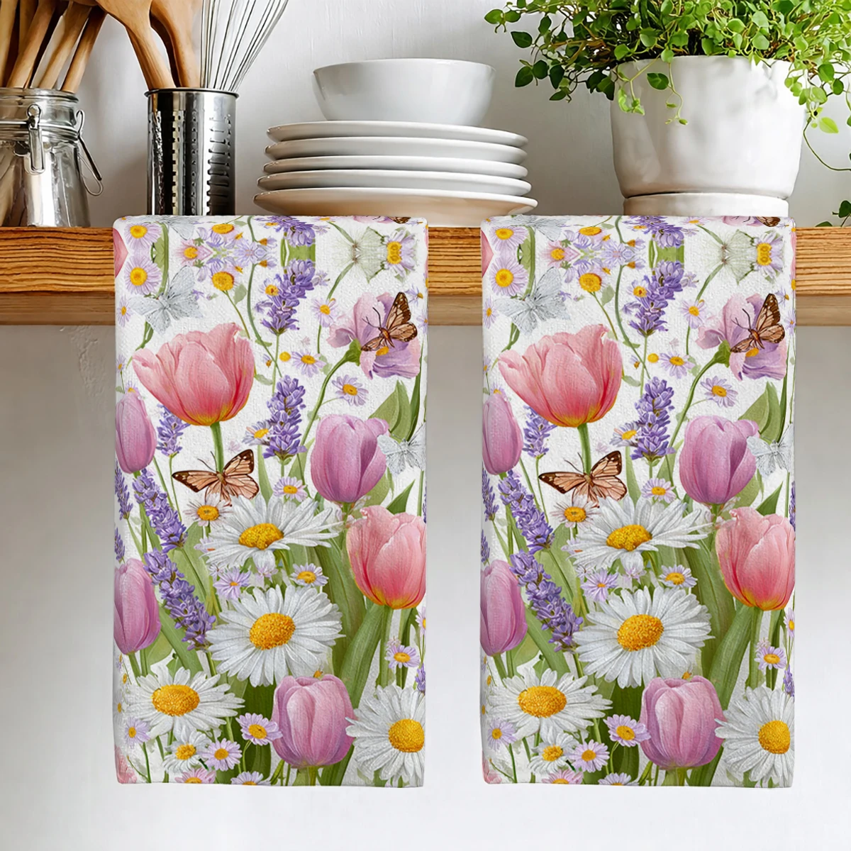 

Floral & Bicycle Pattern Polyester Scouring Pad - Fade Resistant, Machine Washable Household Kitchen Towels Dish Towel