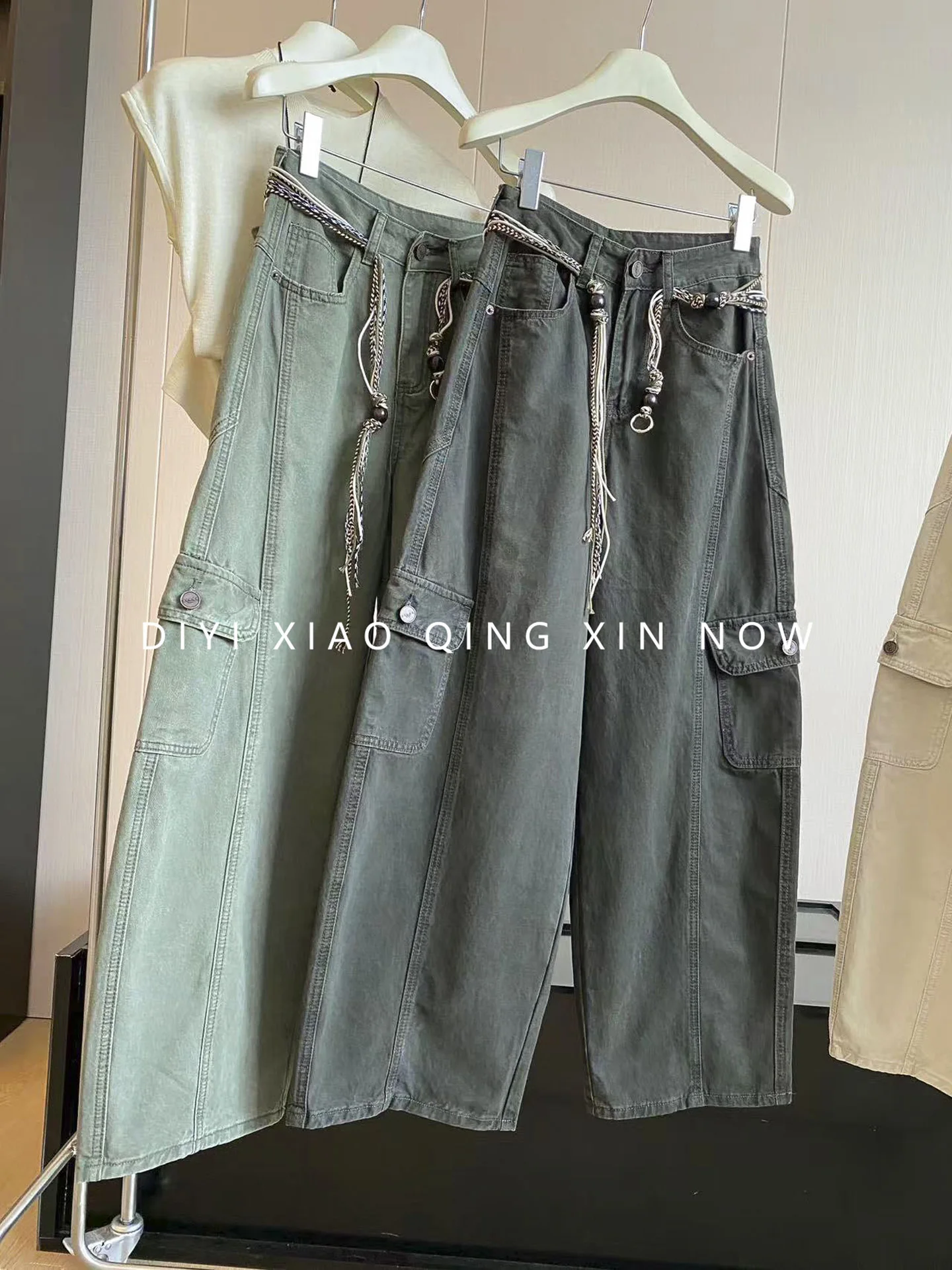 Retro Washed Workwear Pants High Waist Loose Fit Straight Leg Casual Wide Leg Trousers for Women Autumn 2026 Polyester Fiber