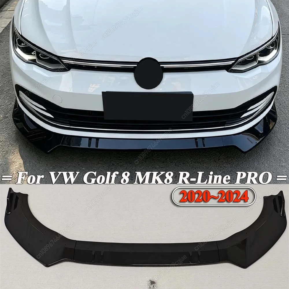 Front Bumper Spoiler Lip Cover Chin Splitter ABS Gloss Black Accessories For VW Golf 8 MK8 R-Line PRO 2020-2024 Body Kits Tuning