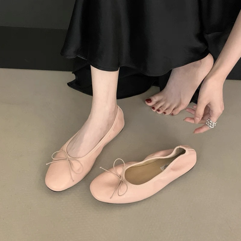 SUOJIALUN 2026 Autumn New Brand Women Flat Shoes Fashion Round Toe Shallow Slip On Boat Shoes Ladies Elegant Dress Single Shoes