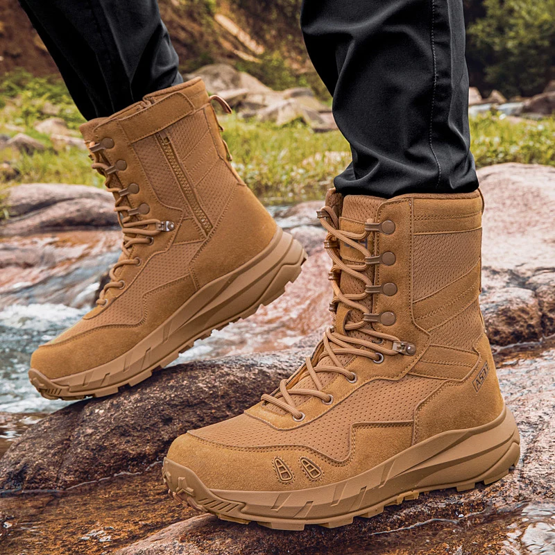 Men High Top Outdoor Hiking Boots Non-slip Wear-resistant Breathable Trekking Shoes for Camping Hunting 