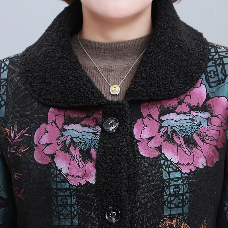 Middle-aged Mom Fur Jacket Autumn Winter Faux Cashmere Splicing Overcoat Women Fur integration Fur Coat Large Size XL-5XL Coats