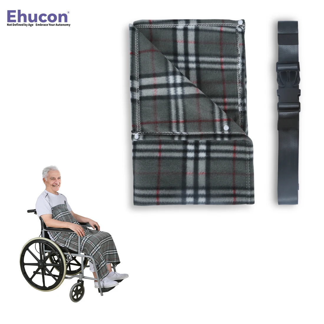 Ehucon Blanket with Harness,Adjustable Anti-Slip for Elderly, Flannel Fleece Lap Blankets Convertible to Scarf/Poncho