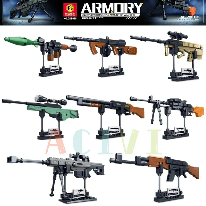 Technical Building Blocks toys Gun AK47 Revolver Submachine Sniper Barrett WW2 Military Army War SWAT Weapon Model  for children