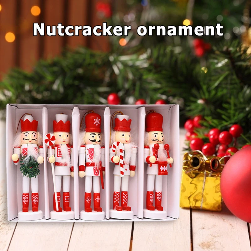 13/7cm Mini Wooden Nutcracker Ornament Soldier Figure Christmas Tree Pendant Office Table Xmas Decor Statues Gifts For