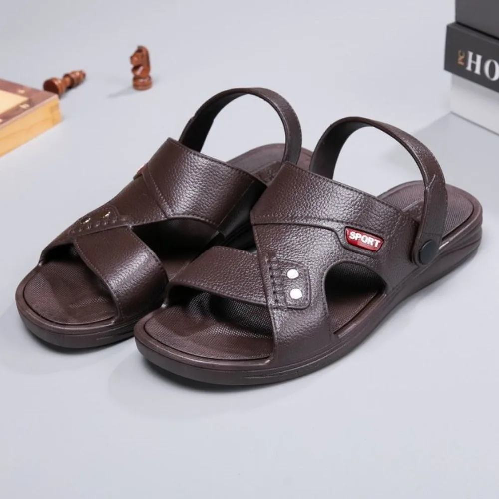 

Fashion Thick Soled Casual Slippers Anti Odor PU Leather Slides Sandals Men Anti Slip Beachwear Ankle Buckles Slippers Beach