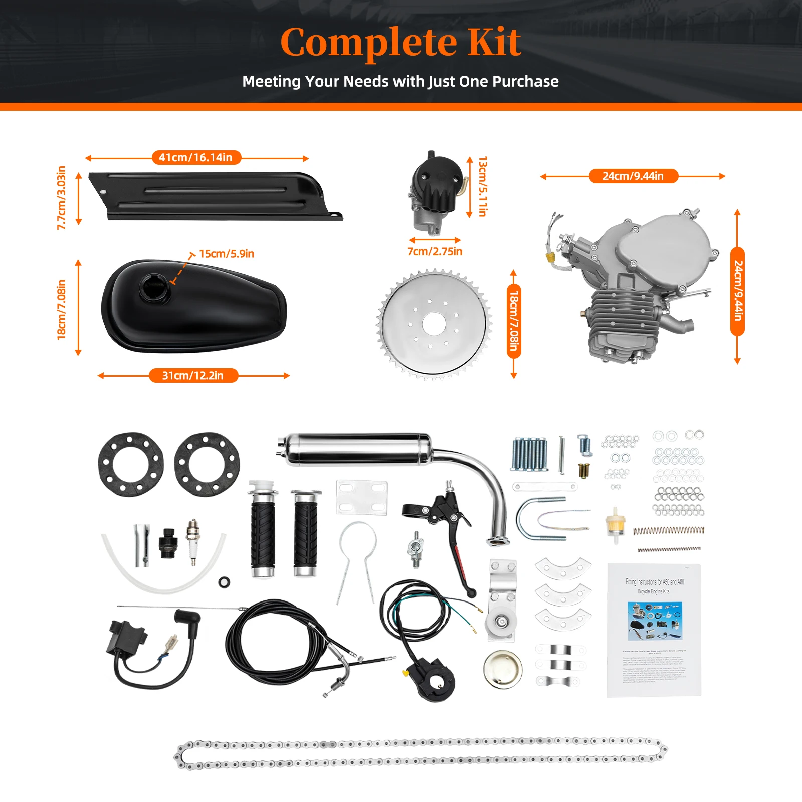 2-Takt 80CC Motor-Kit für DIY Elektrofahrräder, Benzinmotor-Set für die meisten 26-Zoll- oder 28-Zoll-Fahrräder