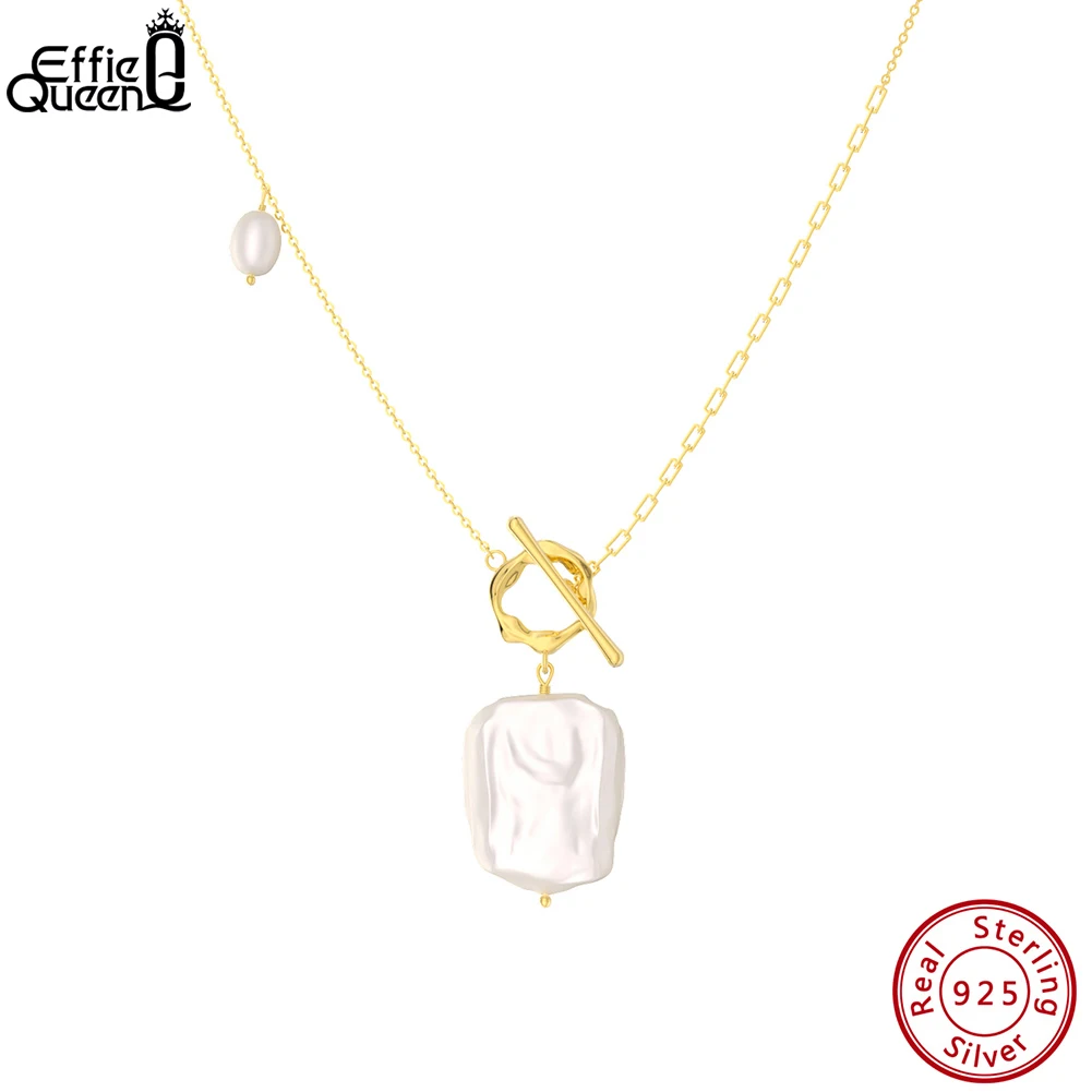 

EFFIE QUEEN 925 Sterling Silver Natural Baroque Pearl Pendant for Women Handpicked Pearls Necklace Birthday Jewelry Gift GPN45