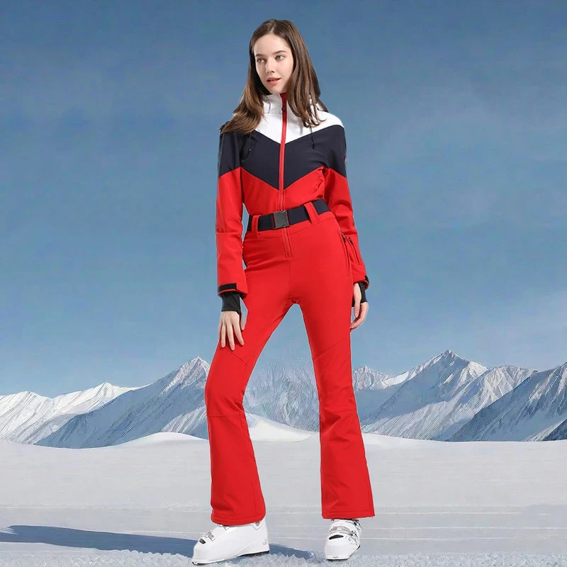 Setelan baju kodok satu potong untuk wanita, pakaian terusan musim dingin 2025, Set pakaian Ski motif salju tahan air tahan angin untuk wanita