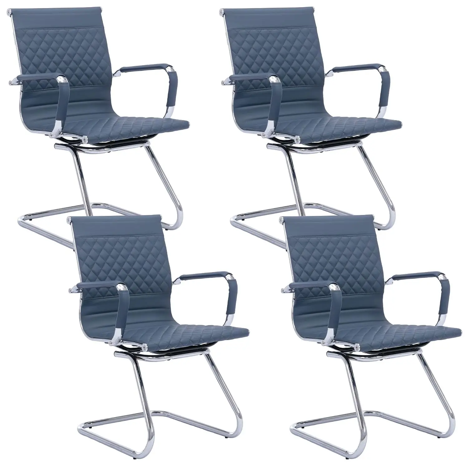 Mid Back Office Guest Chair PU Leather Reception Waiting Room Conference Desk Chair Navy Set of 4, Customized