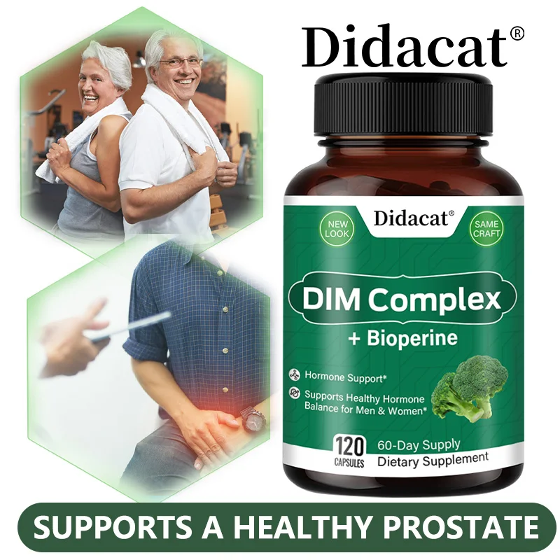 DIM Complex, Black Pepper Extract, Prostate Health Support, Balances Male and Female Hormone Levels, 120 Capsules