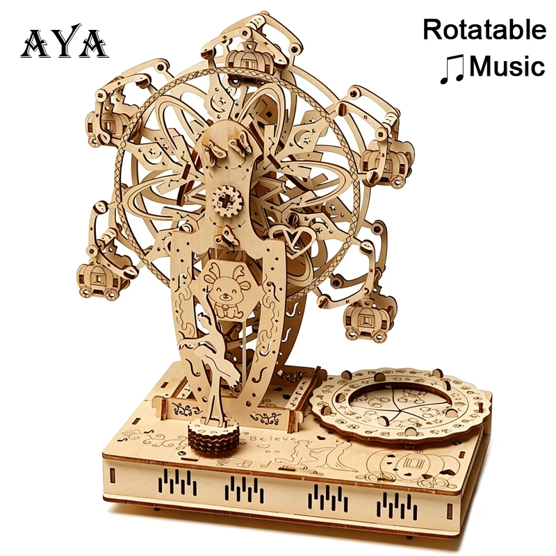 Dreamy Princess Ferris Wheel 3D Wooden Puzzle Rotatable Music Octave Box Assembly Toy DIY Model Decoration Gifts for Teens Adult