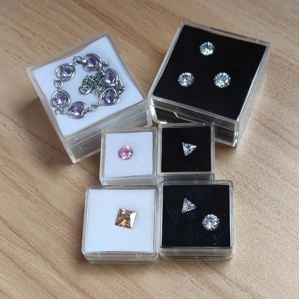 Acrylic Gem Storage Box Loose Diamond Stone GIA Jewelry Display Organizer Exhibition Case Clear Gift Box For Gemstone CVD IGI