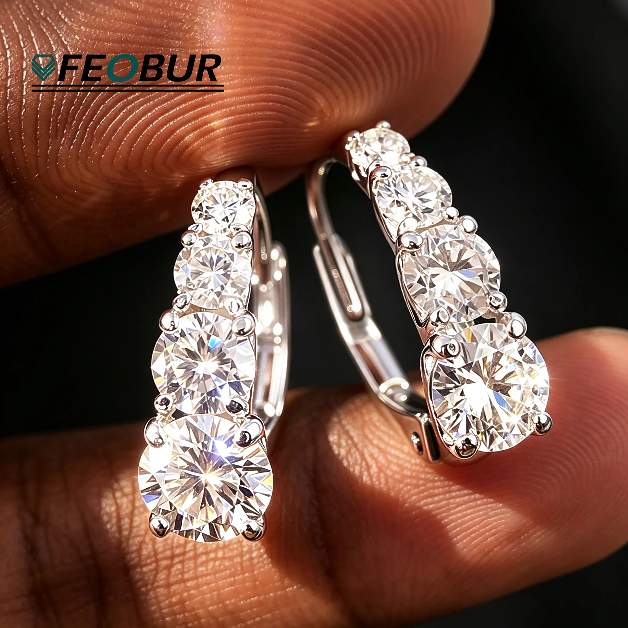 2.2cttw 4-stones Moissanite Hoop Earrings for Women Wedding Gift 925 Sterling Silver Sparkling Diamond Ear Buckles Lever Back