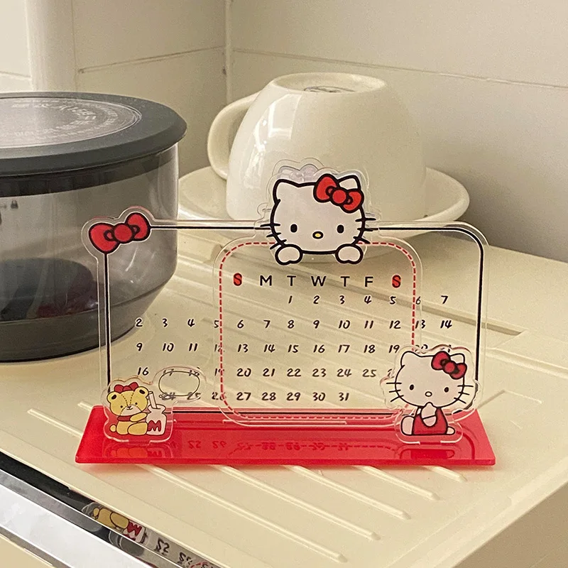 

Cartoon HelloKittys Calendar Cute Acrylic Ornament Kitty Recycling Reusable Calendar Ins Note Board Desktop Essential Gift