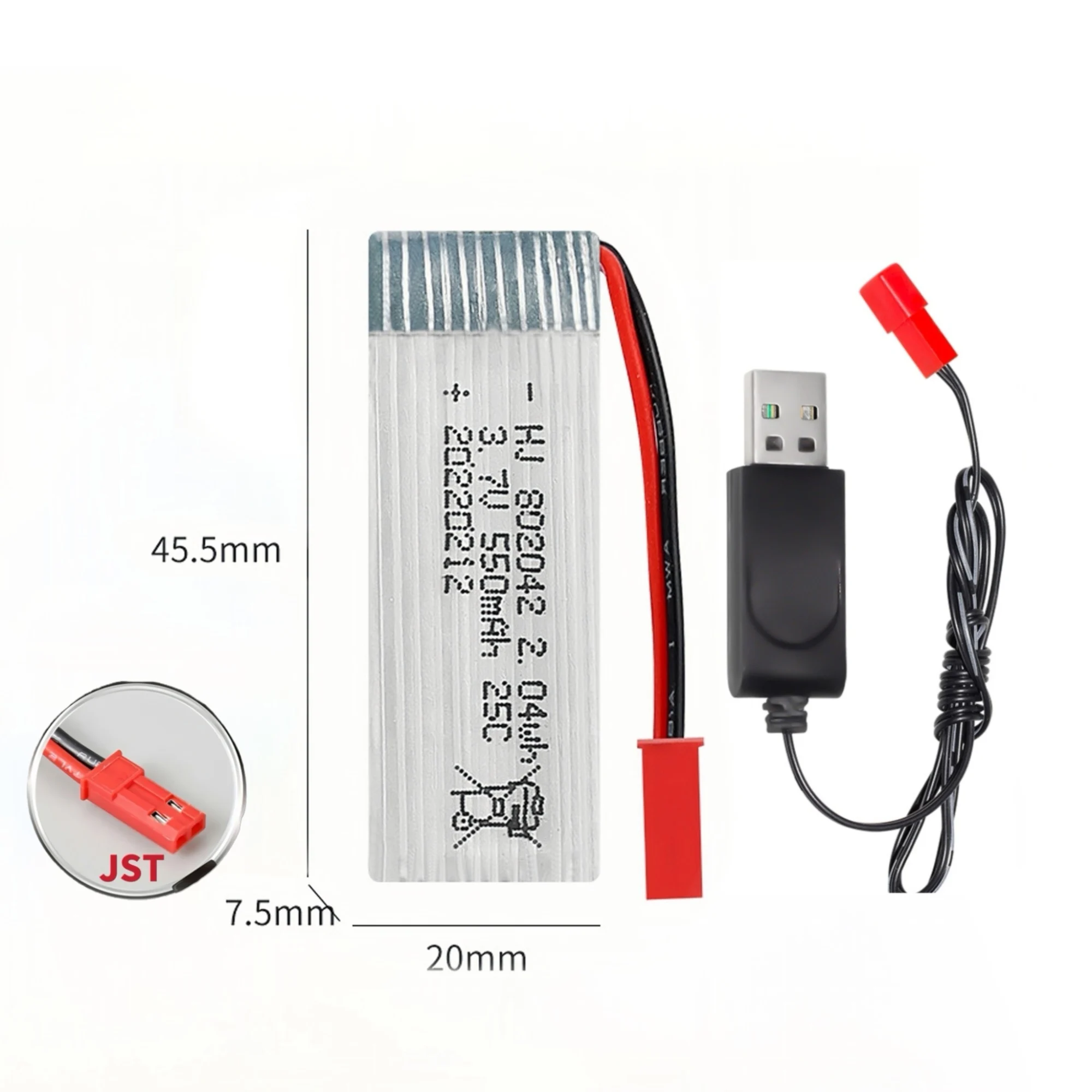 802042   แบตเตอรี่ 3.7V 550mAh 25C Lipo แบตเตอรี่ USB Charger สําหรับ You Di U816 U941A U927 WIFI818 107 385 Drone ‌   เครื่องบิน RC ปีกคงที่