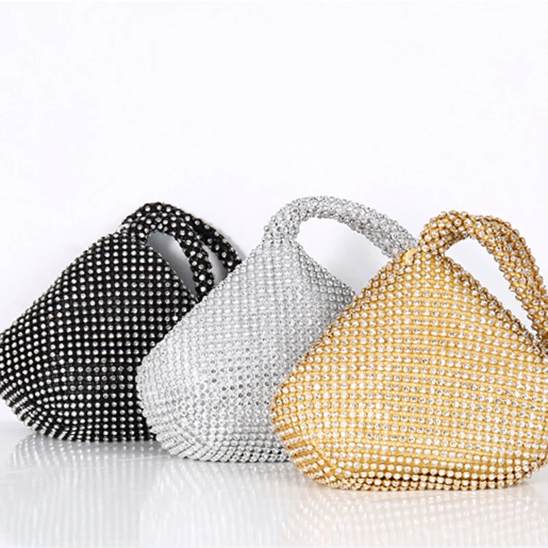 Sac à main de soirée en or et diamant pour dames, mini portefeuilles, sacs à main Bling, petite pochette de créateur de luxe, sac à main de fête, 2024