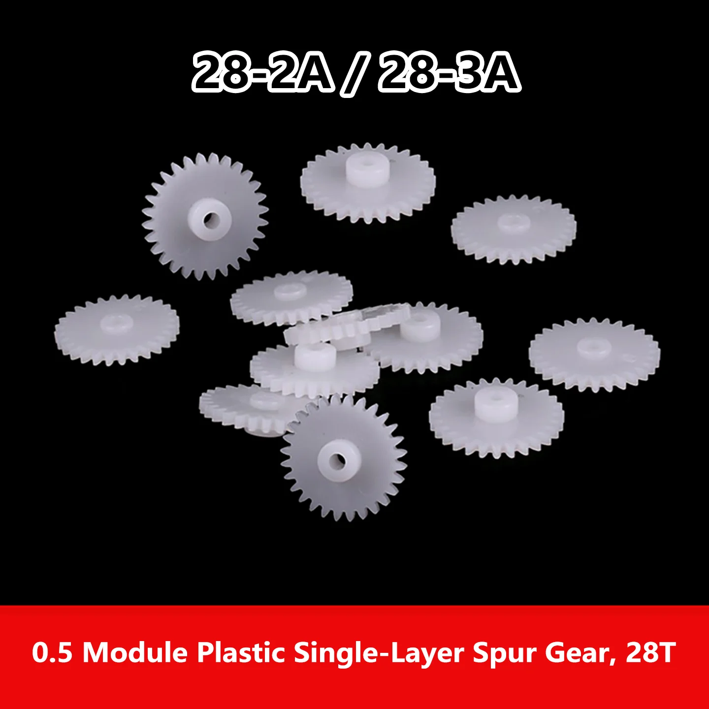 282A/3A 20pcs/100pcs 0.5 Module Plastic Gear, 28Teeth, 2mm Tight Fit Bore, Straight Gear Accessory for Toy Gearbox