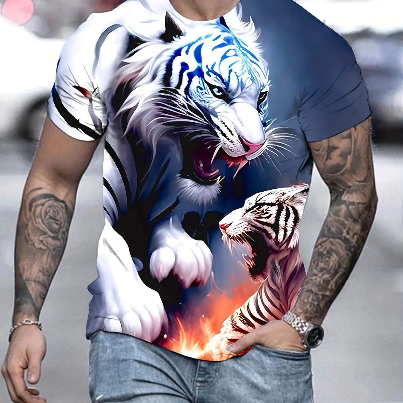 Funny Tiger Print T Shirt For Men Fashion 3D Animal Pattern Oversized T-shirts Casual O-neck Short Sleeve Tops Hip Hop Clothing
