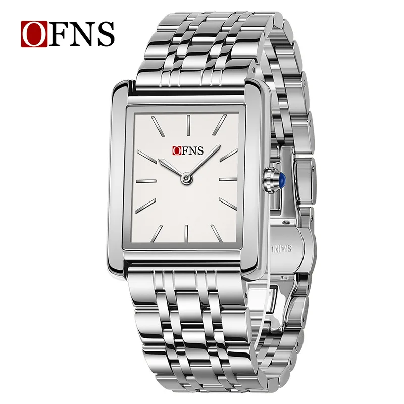 Gedi Women's Small Square Solid Steel Band Quartz Watch, 2 Hands Minimalist Design, Waterproof Dress Watch For Daily Commute