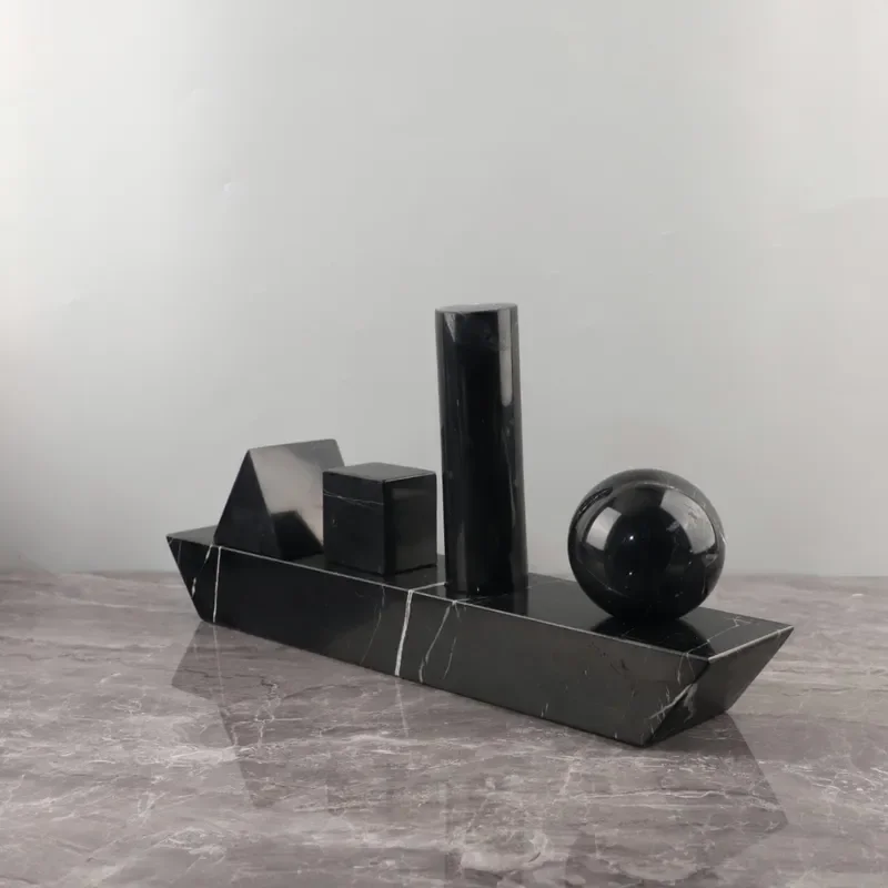 Light Luxury Wabi Silent Wind Natural Marble Geometric Three-dimensional Ship Art Ornament Entrance TV Cabinet Home