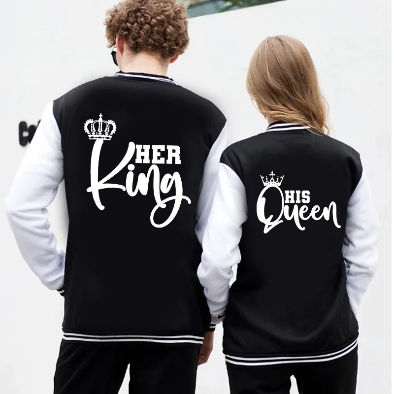 Men's and Women's HER KING HIS QUEEN Printed Baseball Shirt Outdoor Casual High Quality Couple Harajuku Jacket Tops