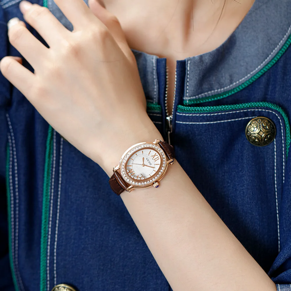Fashionable used female student watch, light luxury leather strap quartz watch, women's luxury watch, women's gift