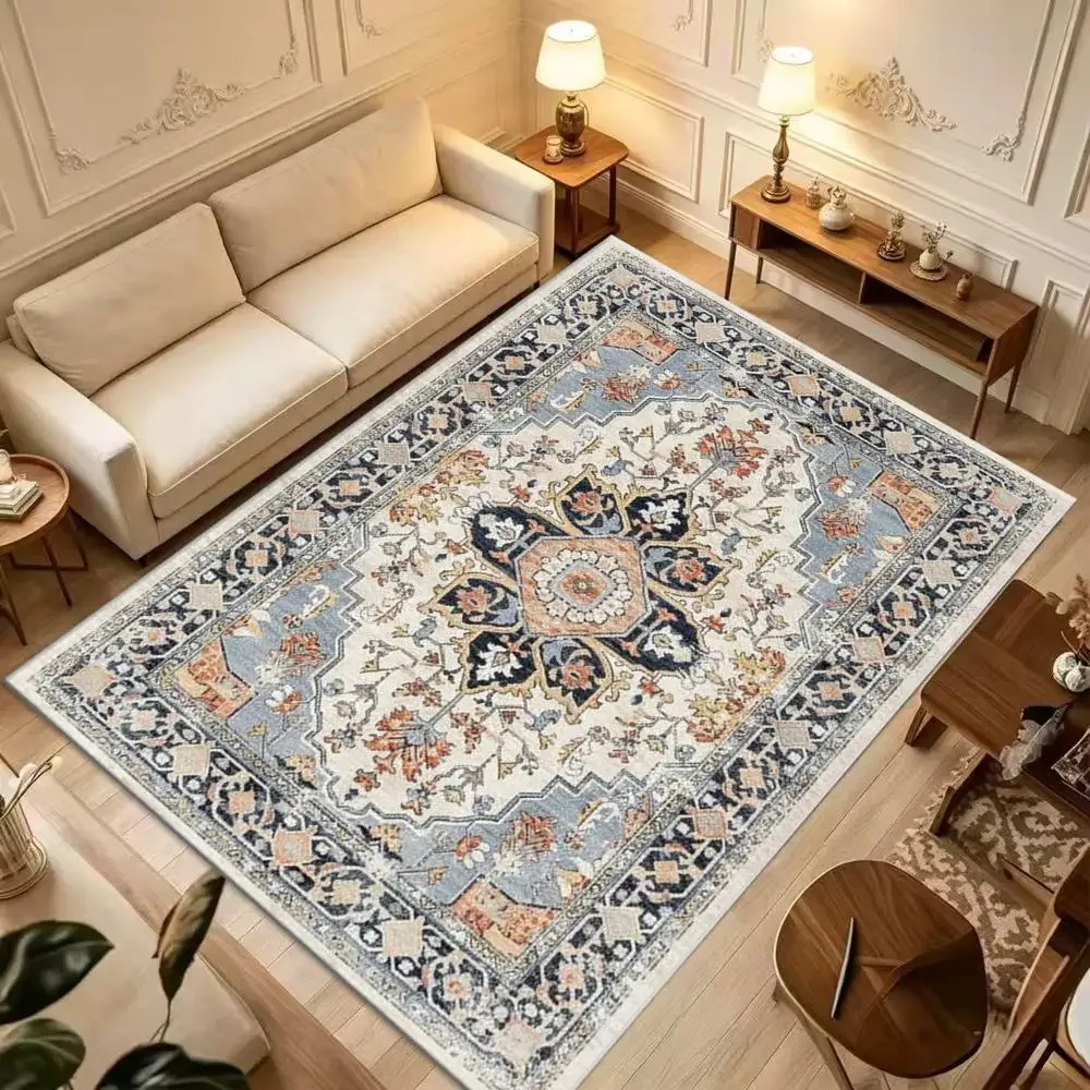 Boho Distressed Square Area Rug Retro Medallion Pattern Soft Indoor Floor Carpet for Living Room Apartment Home Decor