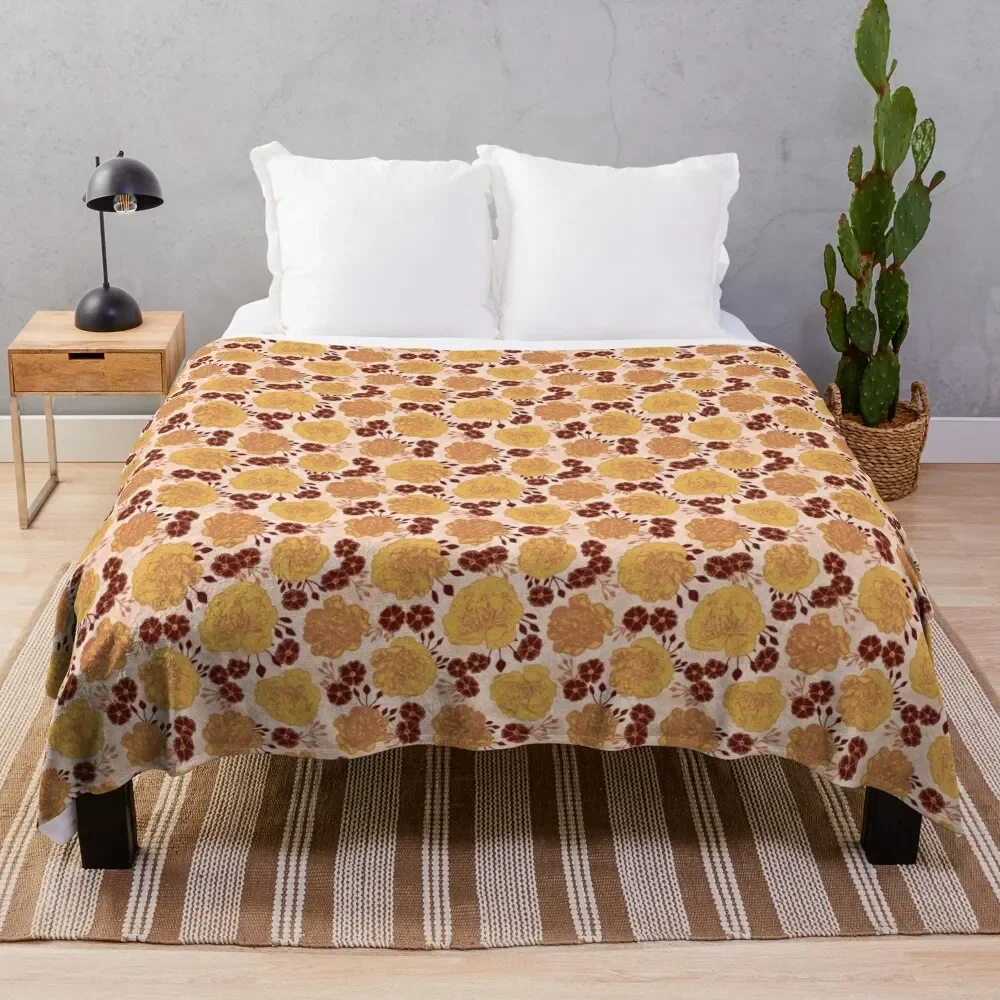 

Peonies and Roses - Golden Throw Blanket Retros Summer Beddings blankets ands Blankets