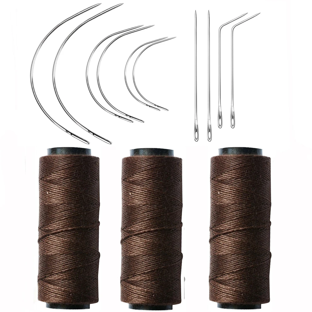 

3 Rolls Hair Weaving Threads With 10 pcs C/I/J Curved Needles Wig Making Tools Sewing Thread