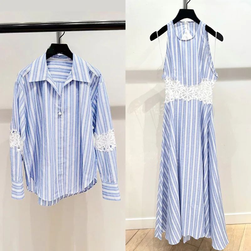 

Ele Summer, сине-белые полосатые кружевные балы, круглые, Ne Svel Long Dr irt, женские трапециевидные формы со средней талией премиум-класса...