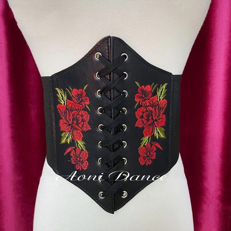 Latin Dance Belt Rose Embroidery Girdle Women Dancing Accessories Elastic Black Waist Band Rumba Samba Salsa Dance Wear DNV18421