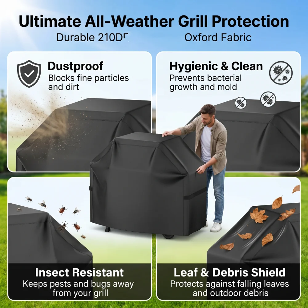UV Resistant BBQ Cover 22-72 Inch Waterproof Fade Proof Gas Grill Cover with Secure Hook Loop Straps