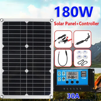 태양 전지 패널 키트 케이블 듀얼 USB 담배 라이터 악어 클립 충전, 휴대폰 자동차 배터리 및 기타 전자 기기용, 180W 