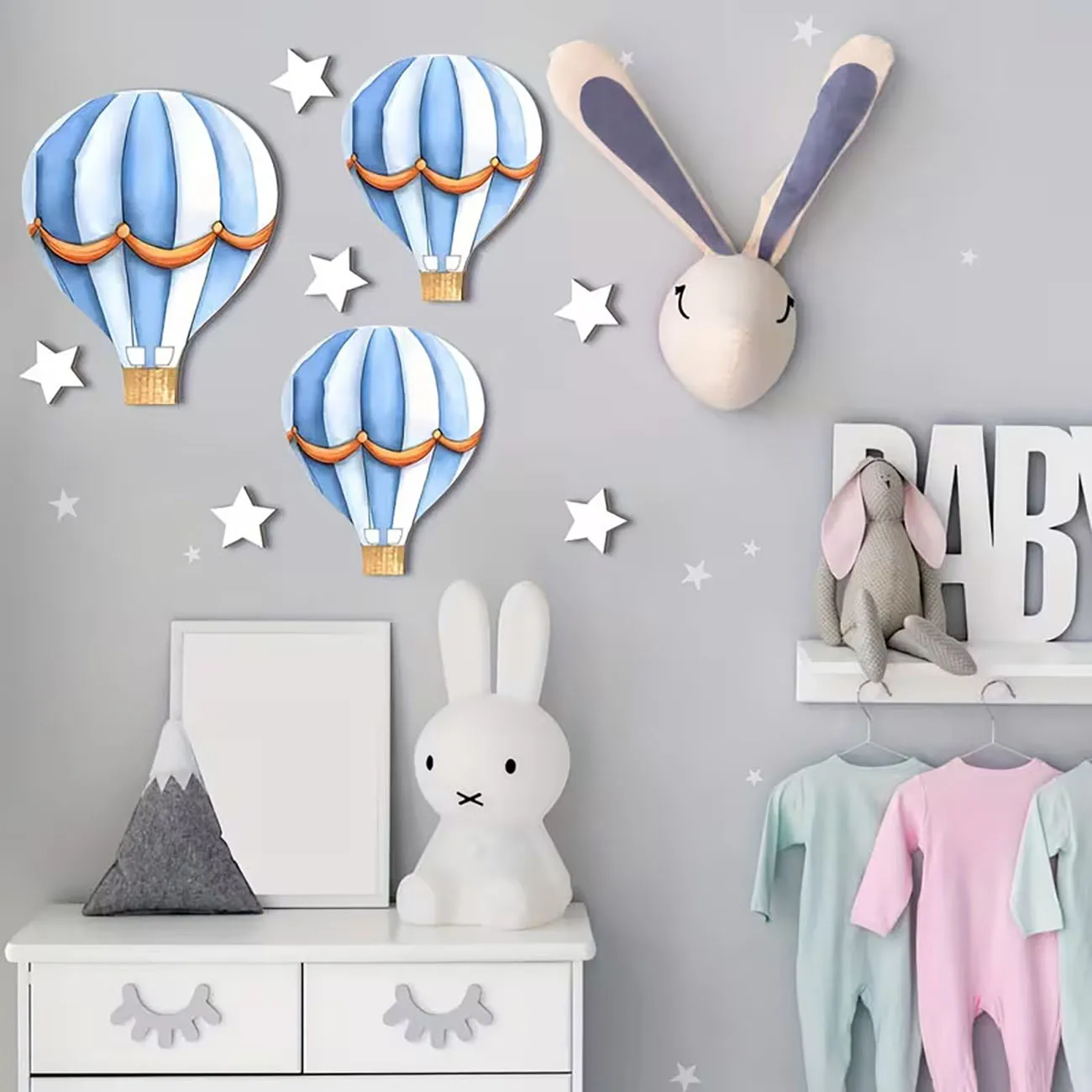 Wooden 2D Wall Decoration (9-Piece Set), Double-Sided Nano Adhesive, Children's Room Decoration, Soft Wall Decoration