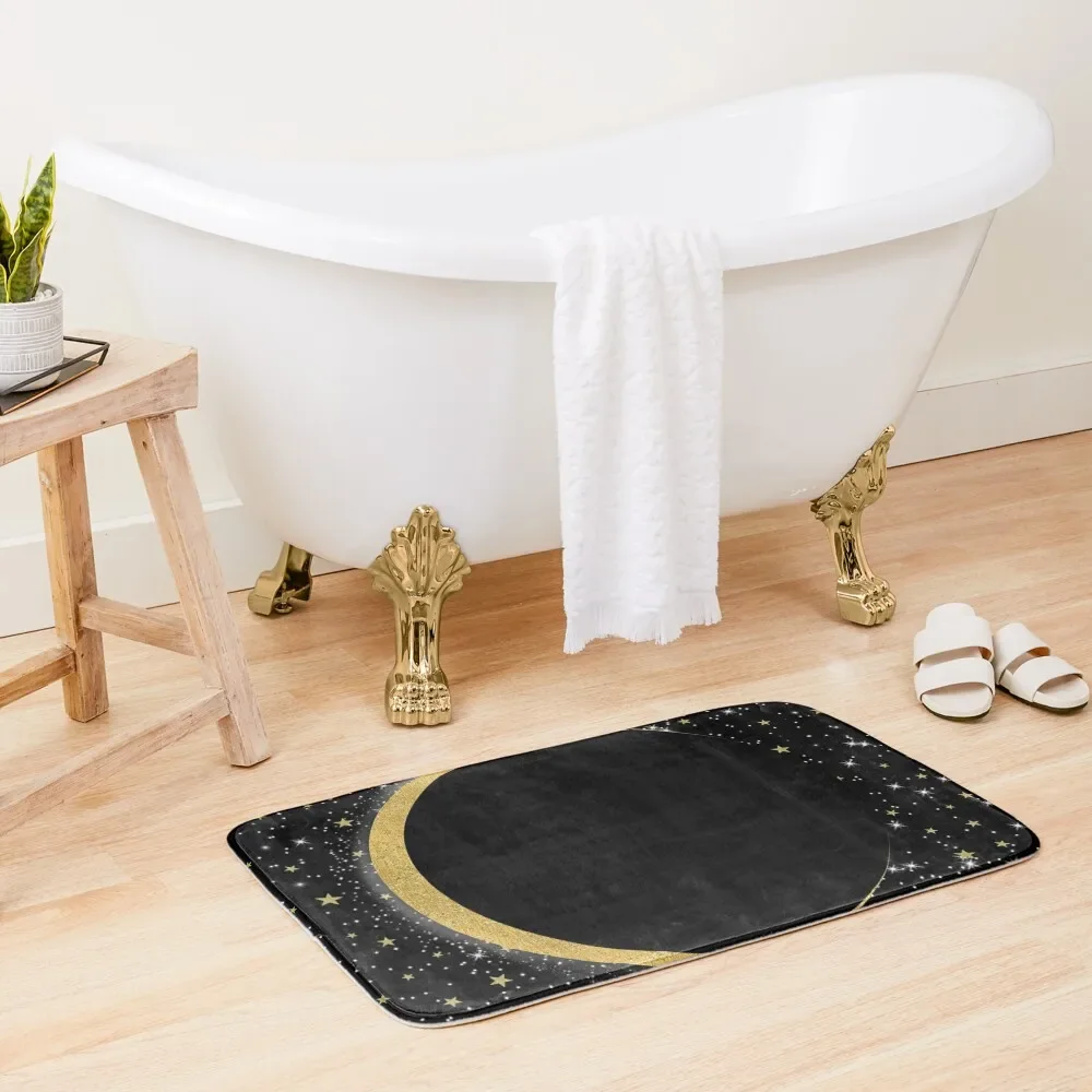 

Black & Gold Magic Moon Bath Mat Floors For Bathroom Bath Accessories Mat