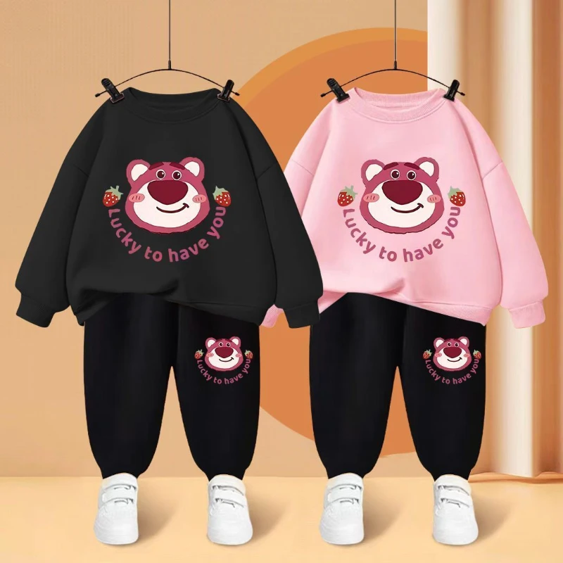 Disney Lotso Bear Sweatshirt for Children\'s Clothing Sets Boys Long Sleeved Pullover+Sweatpant Two Piece Suits Girls Tracksuits