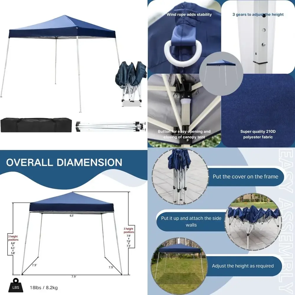

Commercial Instant Pop Up Gazebo Tent 7.8x7.8' Waterproof UV Protection Slant Legs for Outdoor Party Events