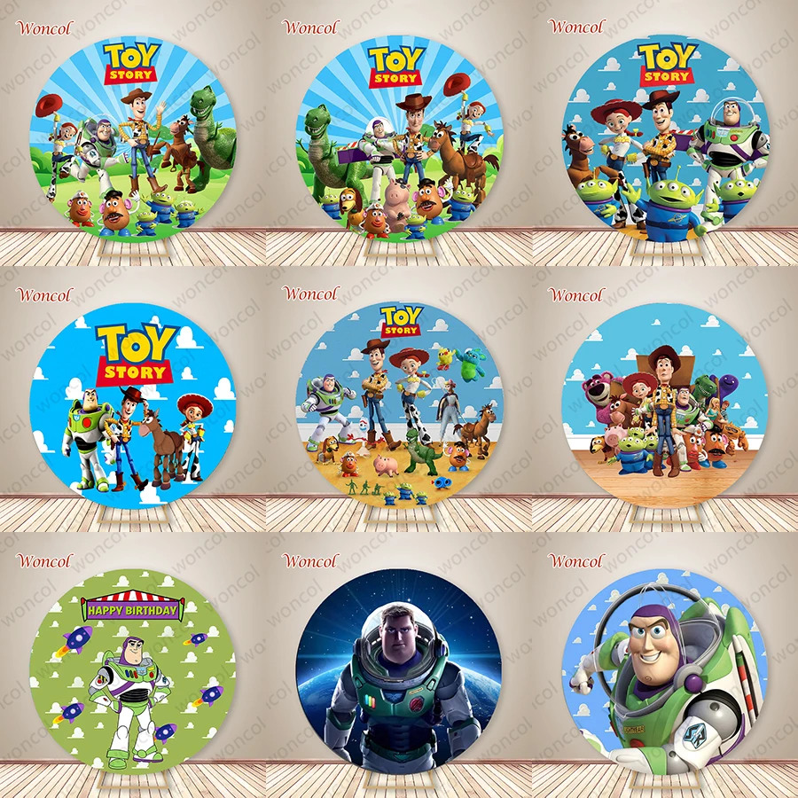 

Toy Story Custom Round Backdrop Woody Jessie Buzz Lightyear Backdrop Mr. Potato Head Mrs. Potato Head Bullseye Round Cover Prop