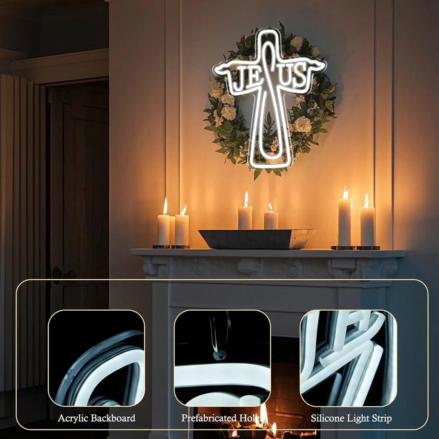 LED Neon Sign Cross Neon Sign Wall Decor for Home Wedding Party Meditation Religious Event Christmas Easter Gift for Friend