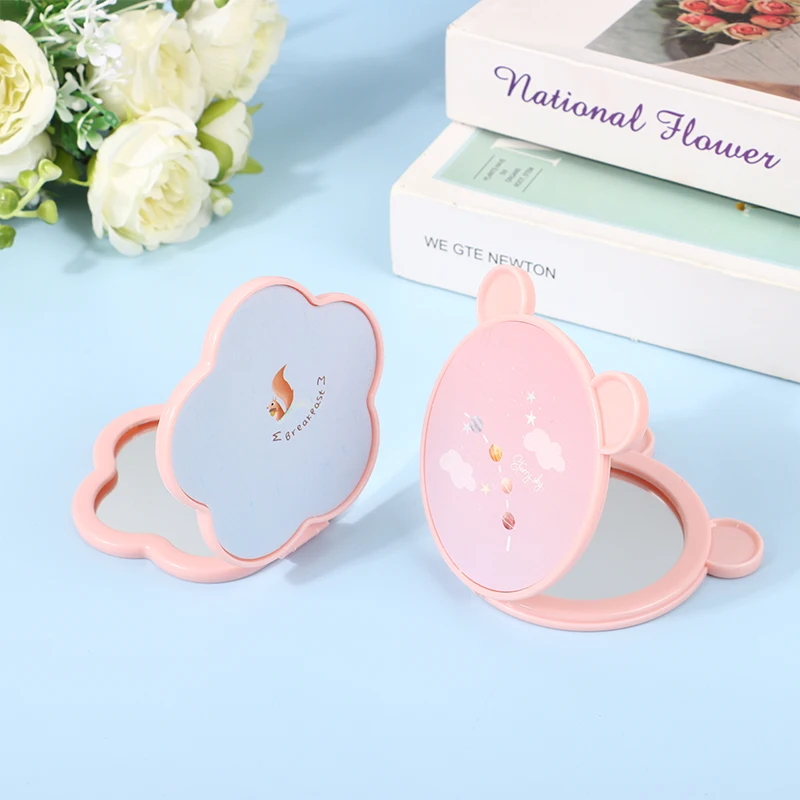 Flower-Shaped Portable Stainless Steel Double-Sided Makeup Mirror Handheld Pocket Folding Vanity Mirror Beauty Makeup Accessorie