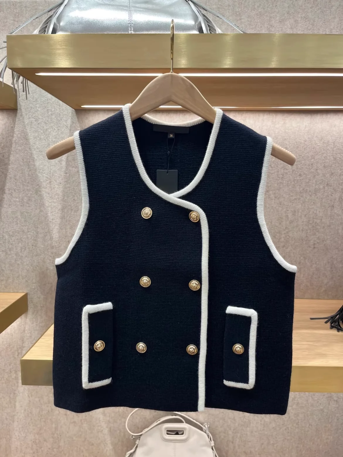 

Heidd M Home 2025 Осенне-зимний вязаный жилет Color Blo из хлопка класса люкс, повседневная одежда, круглый вырез, двойная застежка