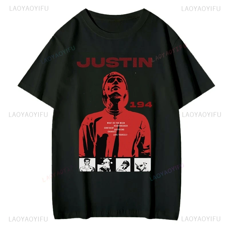 Spring/Summer 2024 New Justin Bieber Cover Poster T-shirt O-Neck Short Sleeve 100% Cotton Casual Unisex T-shirt Street Wear