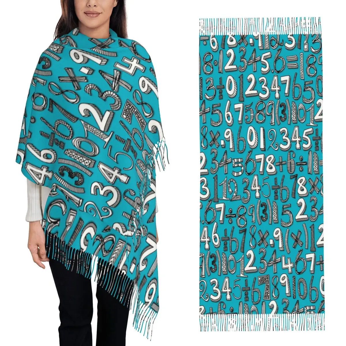 

Синий шарф с кисточками Math Doodle для женщин, мягкие теплые шали и накидки, длинная осенне-зимняя шаль