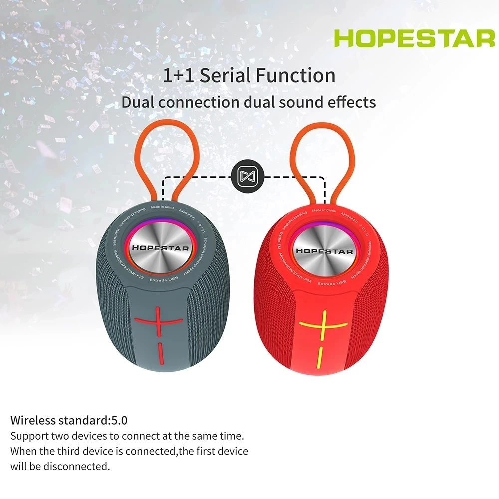 HOPESTAR P22 ميكرفون بلوتوث محمول صغير IPX6 مقاوم للماء مضخم صوت عمود باس دعم TF بطاقة AUX USB FM