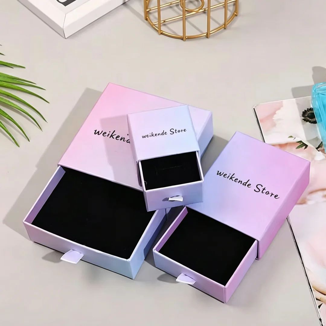 

50Pcs Gradient Purple Jewelry Organizer Gift Box Personalized Logo Packaging For Earring Necklace Bracelets Travel Storage Case