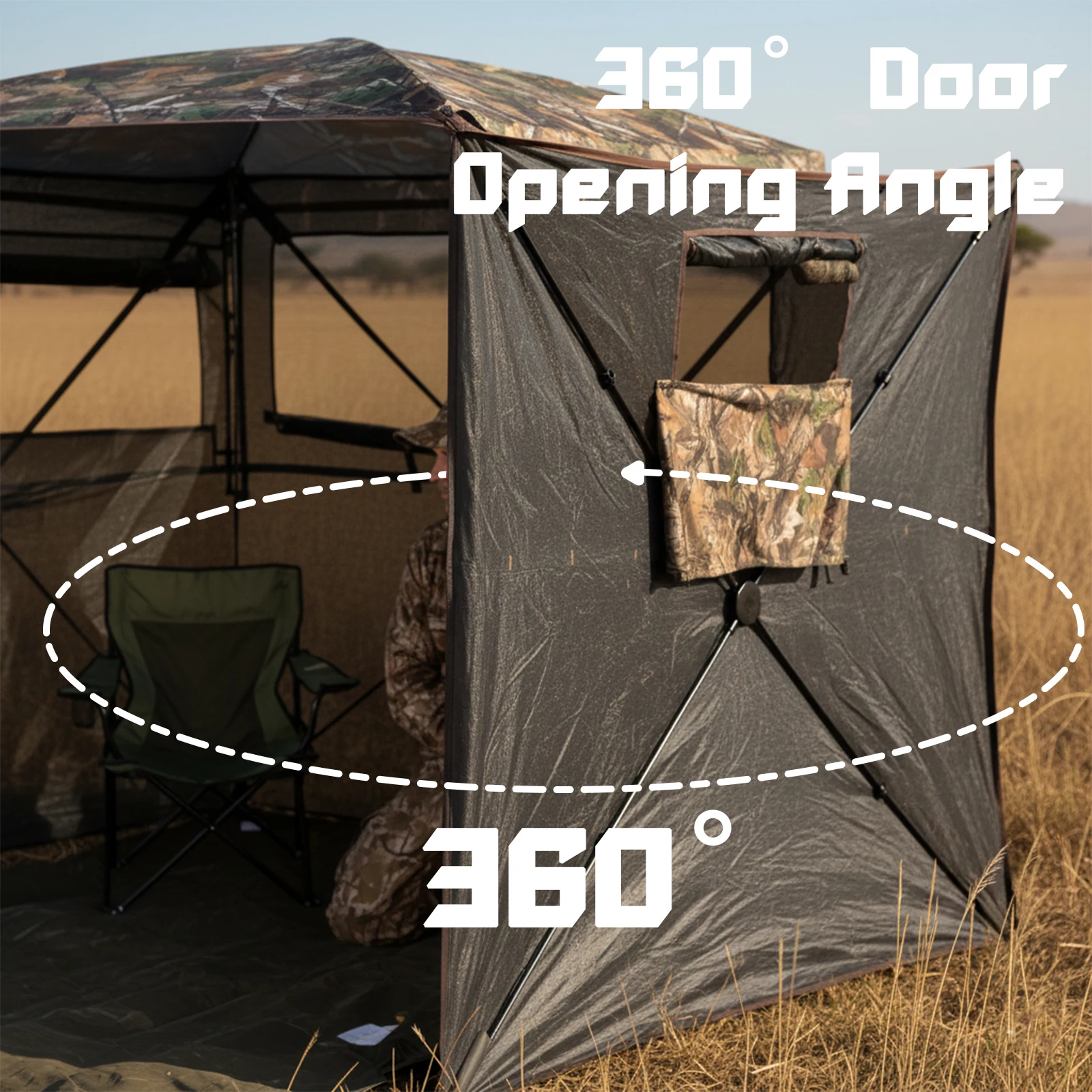 Pop Up Hunting Blind 360 Door Opening Angle One Way View Mesh for Deer Turkey Hunting Bird Watching Outdoor