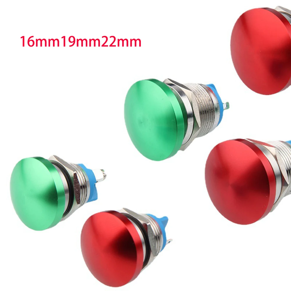 16/19/22mm Metal Push Button Switch Stainless Steel Screw Foot Mushroom Head Button Self-reset Red Green Blue