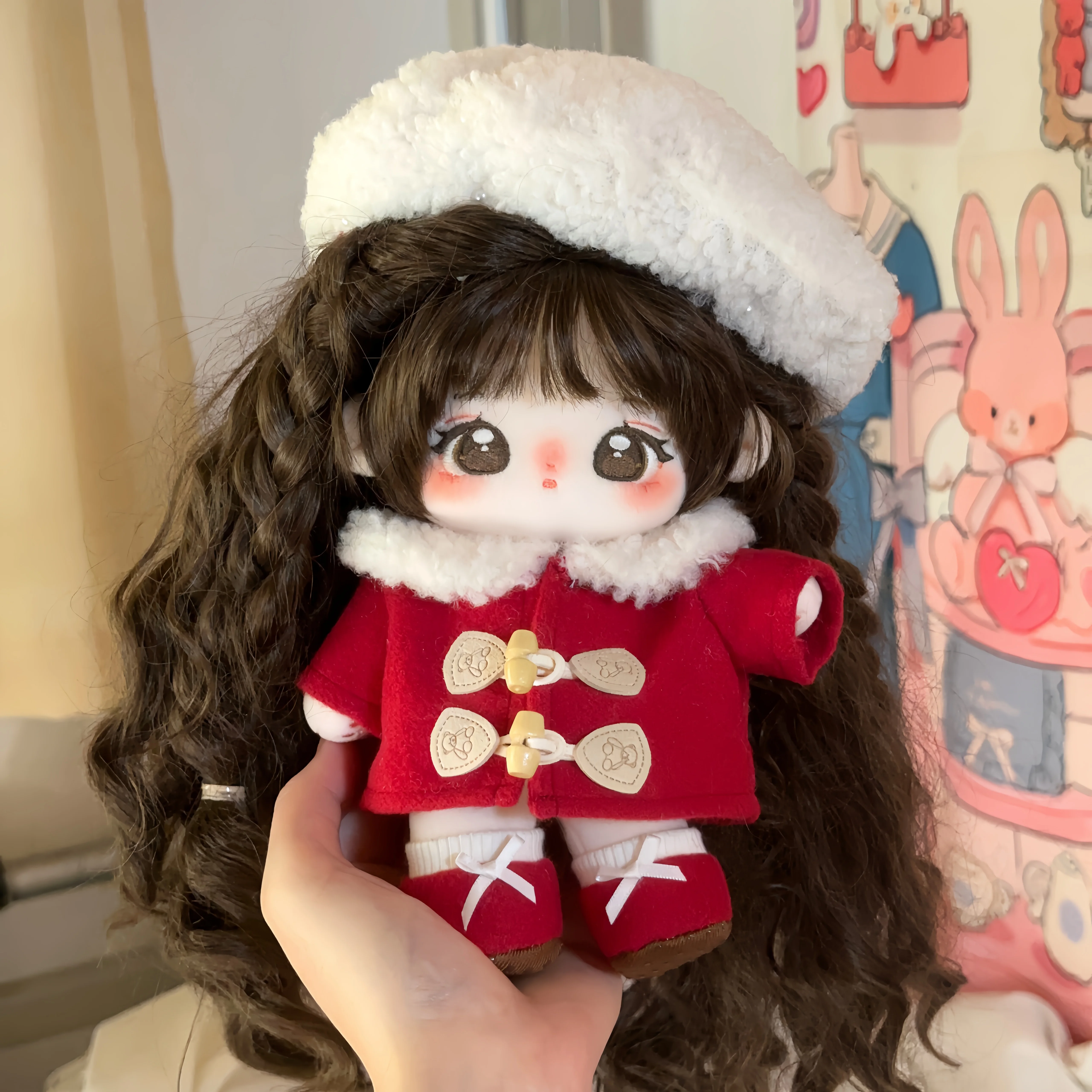 Original Winter Red Christmas Sweet Girl Cute Coat Beret Scarf Clothing Cosplay For 20cm Plush Doll Dress Up Clothes Outfit